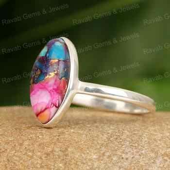 Handmade Women's 925 Sterling Silver Anniversary Gift Ring High Selling Genuine Pink Spiny Turquoise 8x16mm Marquise Shape Solid