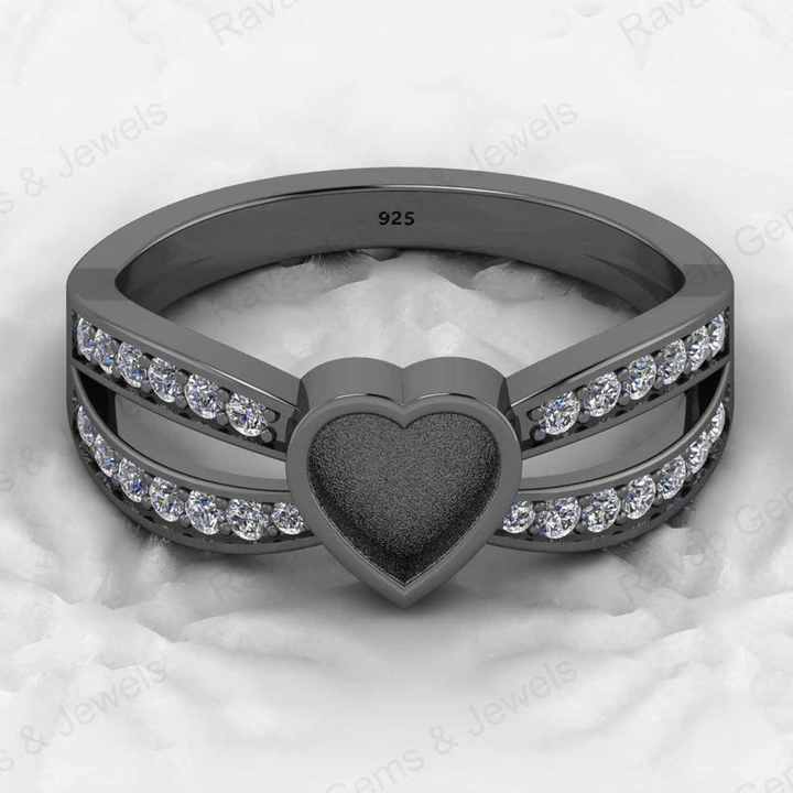 Genuine 925 Sterling Silver Semi Mount Ring Ultimate Heart Blank Bezel Design With Resin Ashes Good Keepsake Cremations Jewelry