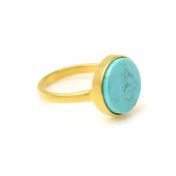 Solid 925 Sterling Silver 18K Gold Plated Handmade Kingman Blue Arizona Turquoise 12mm Ring for Women High Quality Fine Jewelry