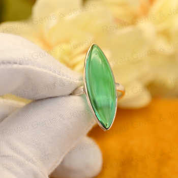 Top Selling 925 Sterling Silver Women's Ring Green Fluorite Quartz 10x30mm Marquise Bezel Setting Vintage Handmade Rhodium for