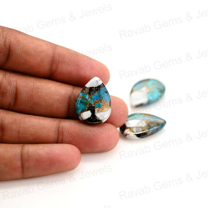 Top Rare 16x22mm White Buffalo Kingman Turquoise Pear Shape Cabochon Gemstone Hand Polish Loose Stone for Making Fine Jewelry