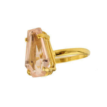 Beautiful Handmade 925 Sterling Silver Coffin Shape Morganite Quartz Ring 18K Gold Plated Prong Ring Fine Jewelry
