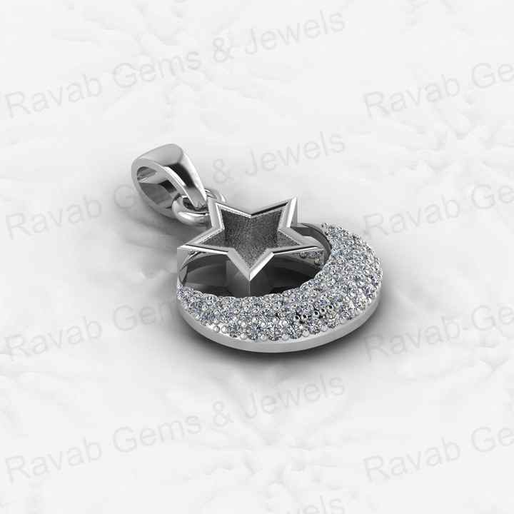 Solid 925 Sterling Silver 21x14mm Moon & Star Semi Mount Blank Setting Charm Pendant for Ashes & Resin Breastmilk CZ Jewelry