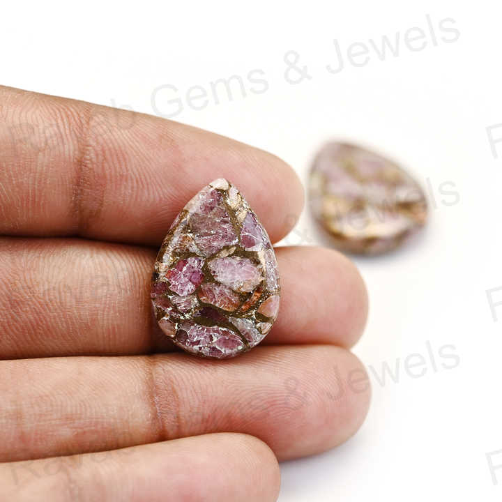 Top Rare Quality 12x16mm Mohave Pink Ruby Copper Pear Shaped Hand Polish Gemstone for Making 14k Gold Handmade Fine Jewelry