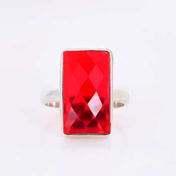 Top Selling Solid 925 Sterling Silver Red Garnet Hydro Checker Cut Rectangle Shape Ring for Women Fine Handmade Jewelry