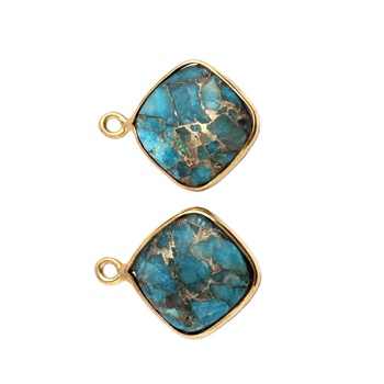 Hot Selling 12mm Cushion Shape Statement Pendant Natural Blue Copper Turquoise Sterling Silver with Gold Plating for Gift