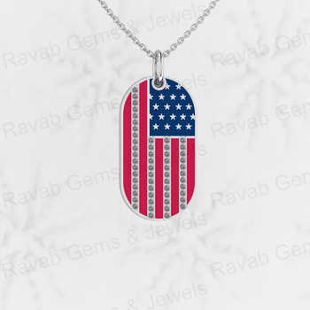 Top Trending 925 Sterling Silver USA American Flag Pendant Necklace Customized Genuine CZ Diamond Enamel Fine Pendants Charms