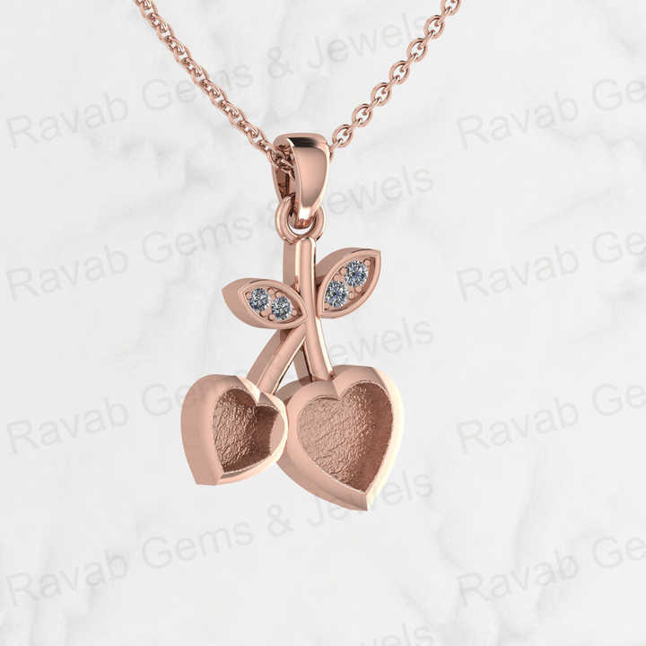 Genuine 925 Silver 15X25mm Couple Cherry Love Heart Semi Mount Empty Charm Pendant Setting for Resin Ashes Work Necklace Jewelry