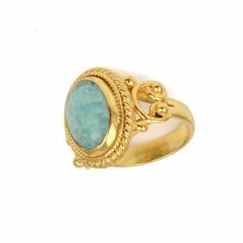 Hot Selling 10x14mm Amazonite Gemstone Bezel Ring for Women 18K Gold Plated Sterling Silver Bohemian Style Oval Shape Design
