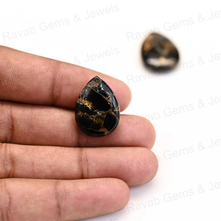 Best Sale 16x22mm Natural Copper Black Obsidian Pear Shape Cabochon Gemstone Hand Polish Loose Stone Making Fine Jewelry