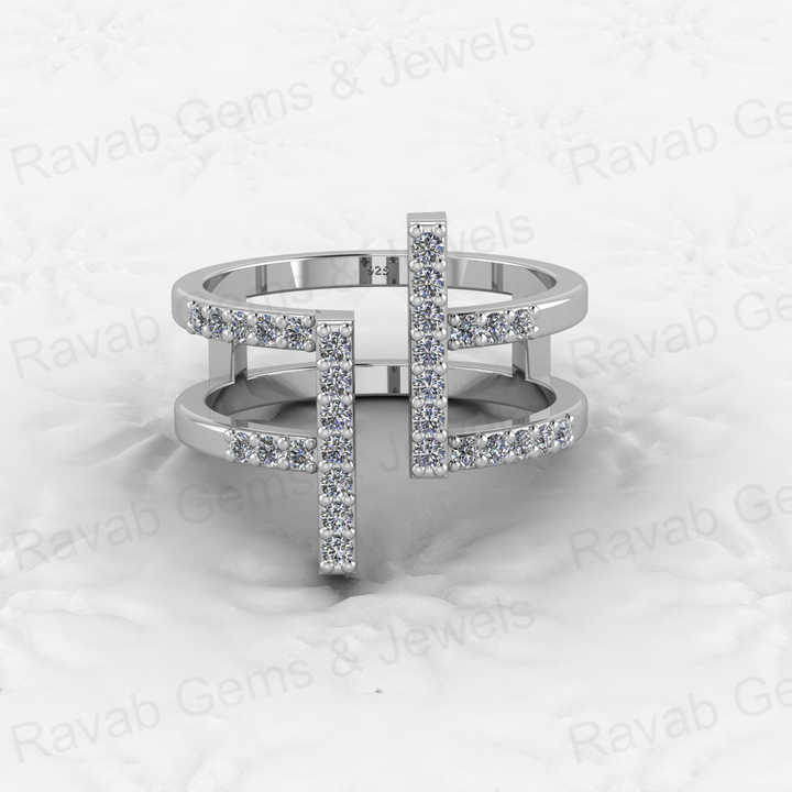 Best Selling 925 Silver Gold Vermeil Spiral Bar CZ Brilliant Eternity Double Band Adjustable Dainty Women Ring for Fine Jewelry