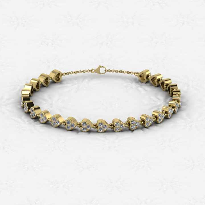 Top Selling Solid 925 Sterling Silver 18K Gold Plated Heart Beaded Link Chain CZ Prong Setting Bracelet for Girls & Women