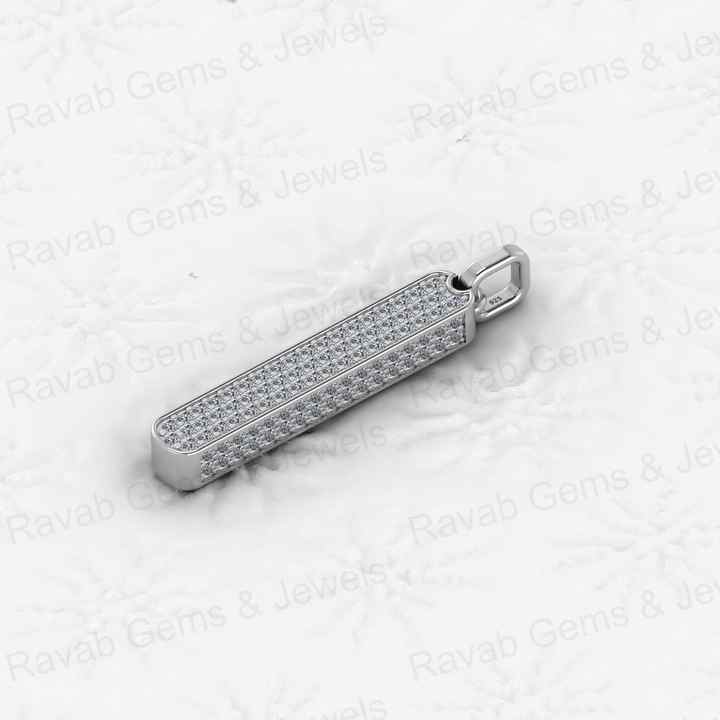New Arrival Solid 925 Sterling Silver Vertical Bar Micro Pave Diamond CZ Prong Setting Pendant for Men's Fine Classic Necklaces