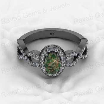Top Selling 925 Sterling Silver Fine Ring Peridot Copper Turquoise Gemstone Bezel Setting CZ Twisted Cocktail Custom Jewelry