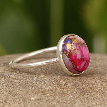 New Arrival Sale Pink Spiny Oyster Turquoise Oval 10x14mm Solid 925 Sterling Silver Handmade Fine Dainty Ring Women Jewelry