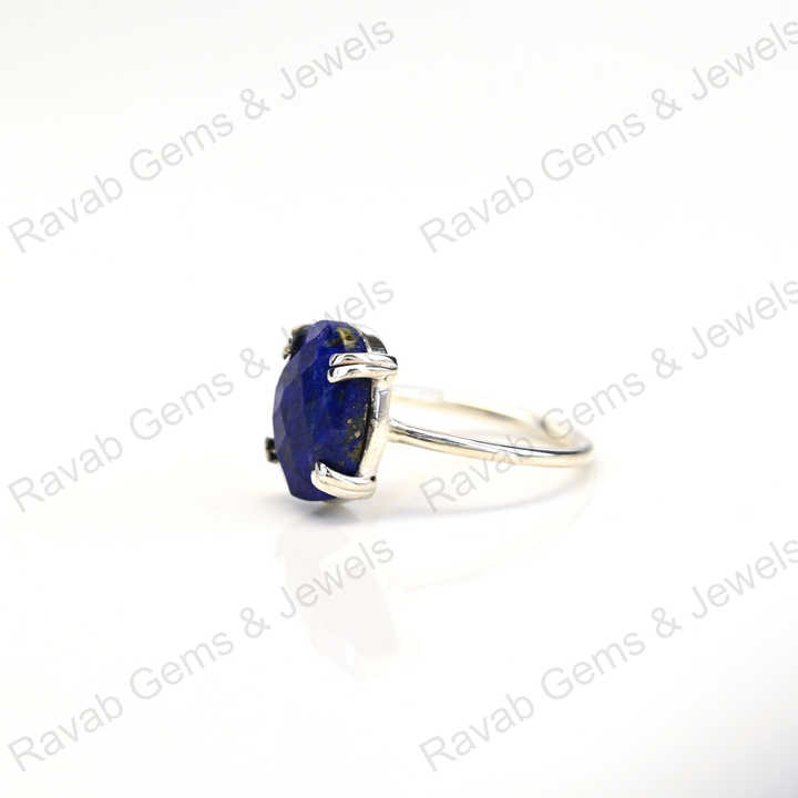 Top Selling Solid 925 Sterling Silver Natural Lapis Lazuli Oval Checker Cut Setting Ring for Women Fine Handmade Jewelry
