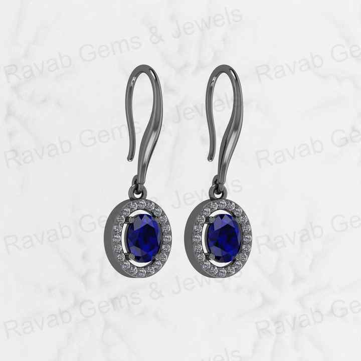 Top Selling Solid 925 Sterling Silver Blue Sapphire Hydro 6x8mm Oval Faceted Prong Setting Dangle Drop Earring for Women Jewelry