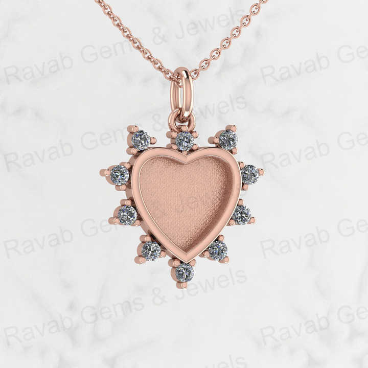 Solid 925 Silver 12mm Set Heart Semi Mounting CZ Setting Charm Pendant for Resin & Ashes Work Memorial DIY Jewelry Findings