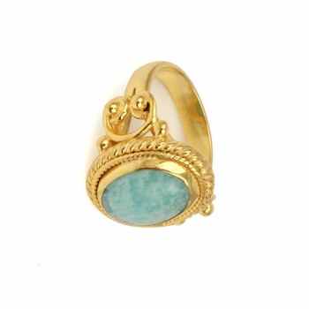 Hot Selling 10x14mm Amazonite Gemstone Bezel Ring for Women 18K Gold Plated Sterling Silver Bohemian Style Oval Shape Design