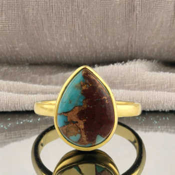 New Arrival Solid 925 Sterling Silver Genuine Chrysocolla Copper 10x14mm Dainty Ring for Women Fine Fashion Handmade Jewelry