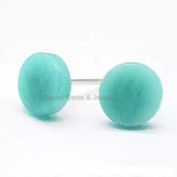 New Arrival Solid 925 Sterling Silver Natural Amazonite 12mm Round Smooth 18k Gold Plated Stud Dangle Earring Fine Jewelry