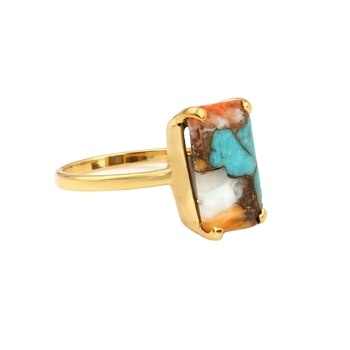 Top Selling Boho Ring for Women Genuine Sterling Silver Dainty Handmade 6x16mm Spiny Oyster Copper Turquoise Gemstone Fine Rings