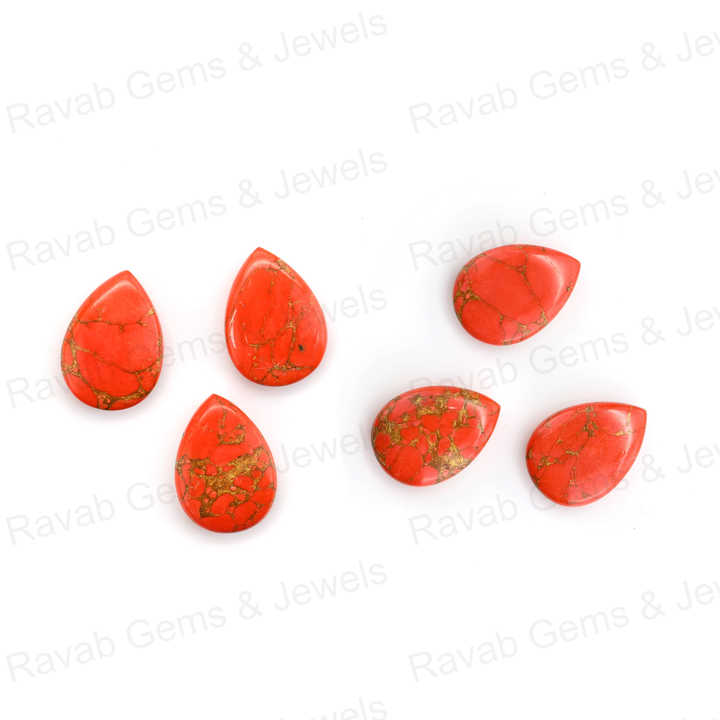 Top Rare Quality 16x22mm Natural Mohave Red Copper Turquoise Pear Shape Cabochon Hand Polish Gemstone for Making Fine Jewelry