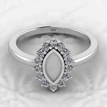 Ultimate Feather Bezel Marquise Semi Mount Ring 925 Genuine Sterling Silver Resin Ashes Jewelry Findings Components Blank Design