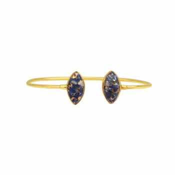 Beautiful Design Natural Lapis Lazuli Copper Gemstone Bezel 18k Gold Plated Sterling Silver Cuff Adjustable Gypsy Bangle for Her