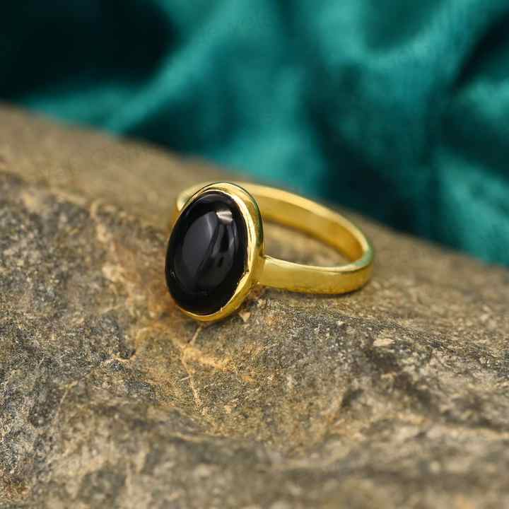 Best Quality Solid 925 Sterling Silver Natural Black Onyx Oval Smooth Cut 12x16mm Bezel Setting 18k Gold Filled Ring for Women