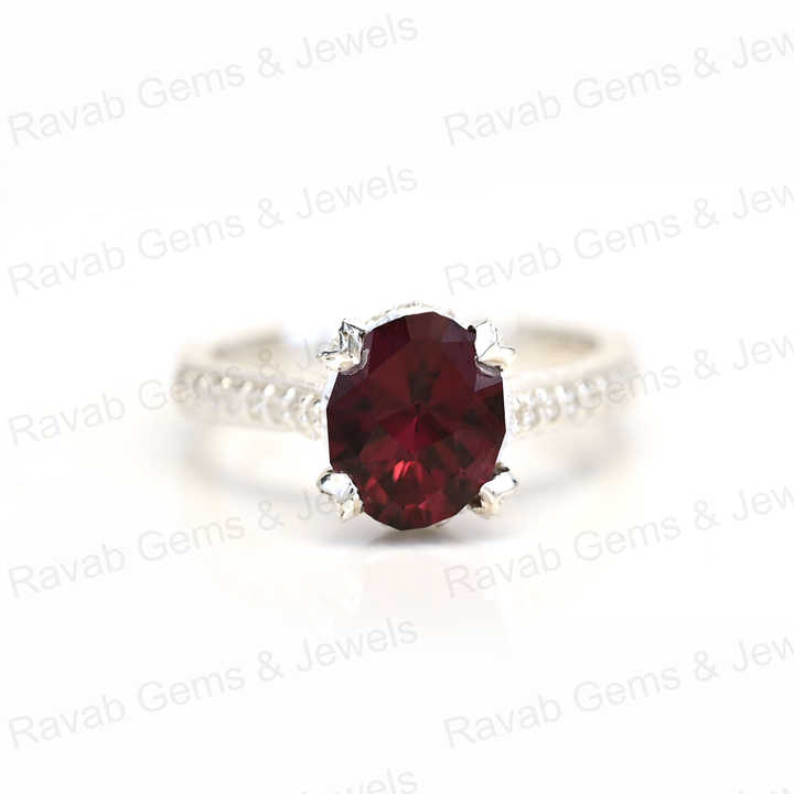New Arrival Solid 925 Sterling Silver 8x10mm Rhodonite Garnet Brilliant Cut Double Prong Setting Ring for Women Fine Jewelry