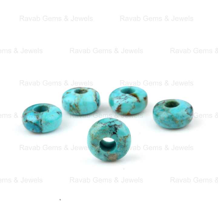 14x8mm Natural Polished Arizona Turquoise Rondelle Shape Smooth Big Hole Size Calibrated Size Gemstone Beads for Making Jewelry