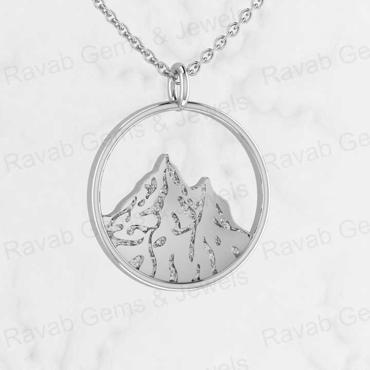 Top Selling Solid 925 Sterling Silver 20mm Mountain Disc Wanderlust Nature Lover Pendant Necklace Women Wholesale Fine Jewelry