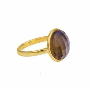 Best Selling 12mm Natural Ametrine Hydro Quartz Faceted Football Cut Gemstone 18K Gold Plated Sterling Silver Ring for Her