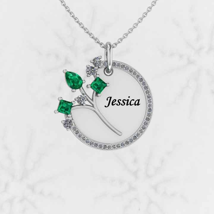 Beautiful Genuine 925 Silver 25mm Coin Tree of Life Emerald CZ Diamond Medallion Custom Name Women Pendant Necklace Fine Jewelry