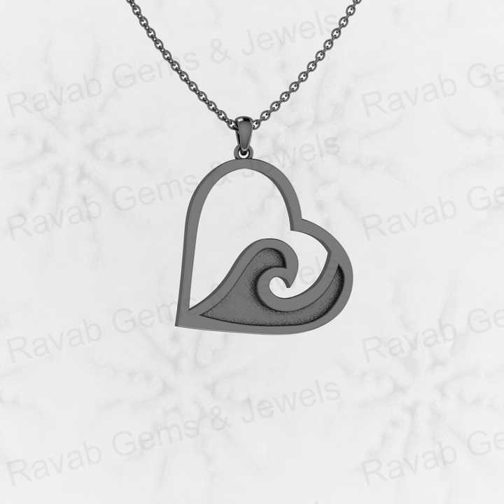 Genuine 925 Sterling Silver 25mm Beach-Ocean-Sea Waves Heart Charm Semi Mount Blank Setting Resin Ashes Work Necklace Findings