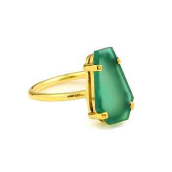 Beautiful 10x17mm Natural Green Onyx Gemstone 18k Gold Plating 925 Sterling Silver Coffin Shape Prong Setting Ring for Women