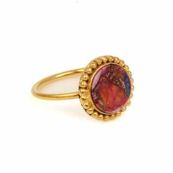 Best Selling 10mm Kingman Mix Oyster Copper Turquoise Beaded Minimalist Ring for Her Handmade in Gold Vermeil Silver Filigree