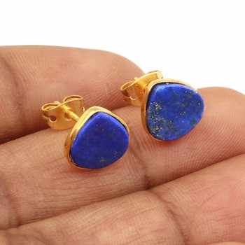 Daily Wear 10mm Lapis Lazuli Latest Design Natural Minimalist Heart Stud Earrings Women Handmade Sterling Silver Fine Stud