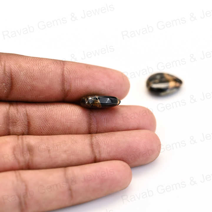 Best Sale 16x22mm Natural Copper Black Obsidian Pear Shape Cabochon Gemstone Hand Polish Loose Stone Making Fine Jewelry