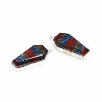 Best Selling 10x17mm Red Ammolite Quartz Gemstone Bezel Set 925 Sterling Silver Coffin Shape Charm for Pendant and Necklace
