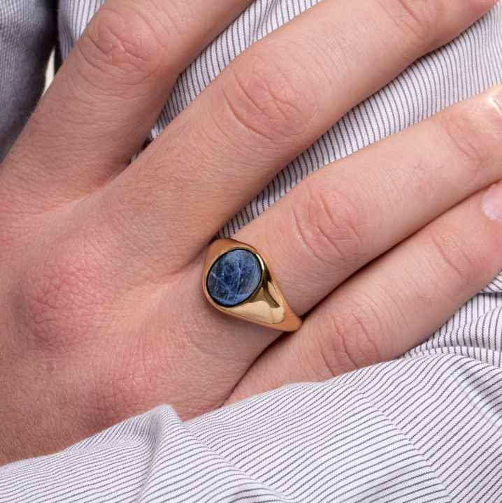 Genuine 925 Startling Silver Natural Sodalite Oval Cabochon 10x12mm Gemstone Mens Signet 18k Gold Plated Gifted Handmade Ring