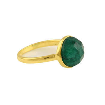 10mm Emerald Quartz Faceted Stone Bezel Cocktail Ring for Women Beautiful Latest Design 18K Gold & Rhodium Plated for Parties