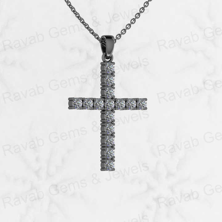 Genuine 925 Sterling Silver 35mm Long Cross CZ Diamond Micro Pave Set Hip Hope Pendant 18" Necklace Keepsake Handmade Jewelry
