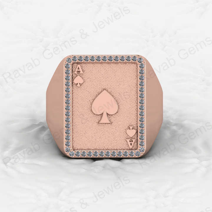 Top Selling Men's 925 Silver Accented Playing Card Gambler Ace Black Spade Signet Embossed Ring Zircon Diamond Motorhead Jewelry