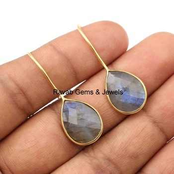 Women's Latest Design Gold-Plated Solid Sterling Silver Tear Drop Dangle Earrings With Natural Gemstone Labradorite for Partying