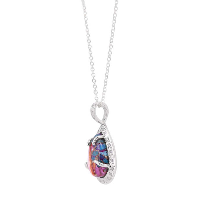 Beautiful 12x16mm Dahlia Mohave Mix Oyster Copper Turquoise With CZ 925 Silver Fine Jewelry Teardrop Pendant Necklace for Women