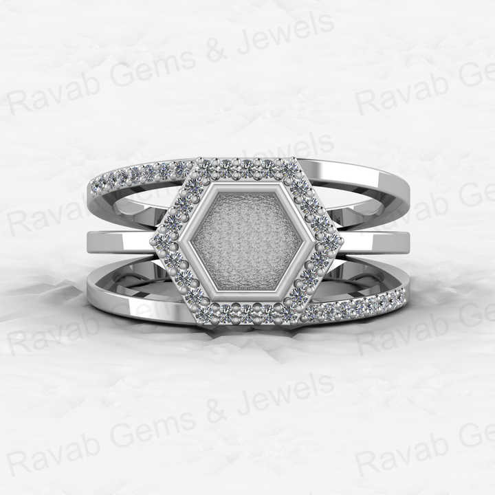 Genuine Solid 925 Sterling Silver 6mm Hexogen Shape Semi Mount Blank Setting Ring Good for Ashes & Resin Work Breastmilk Jewelry