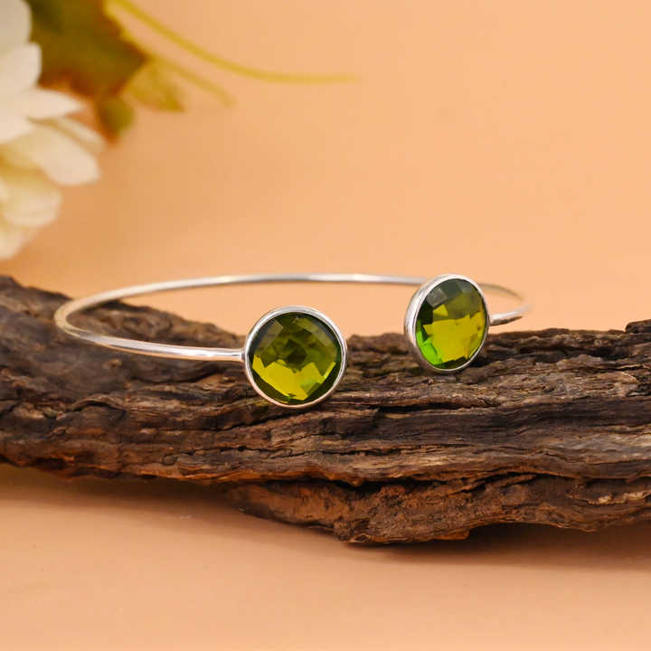 Beautiful Handmade Solid 925 Silver 10mm Round Shape Peridot Hydro Quartz Bezel Adjustable Cuff Bangle Fine Jewelry For Women
