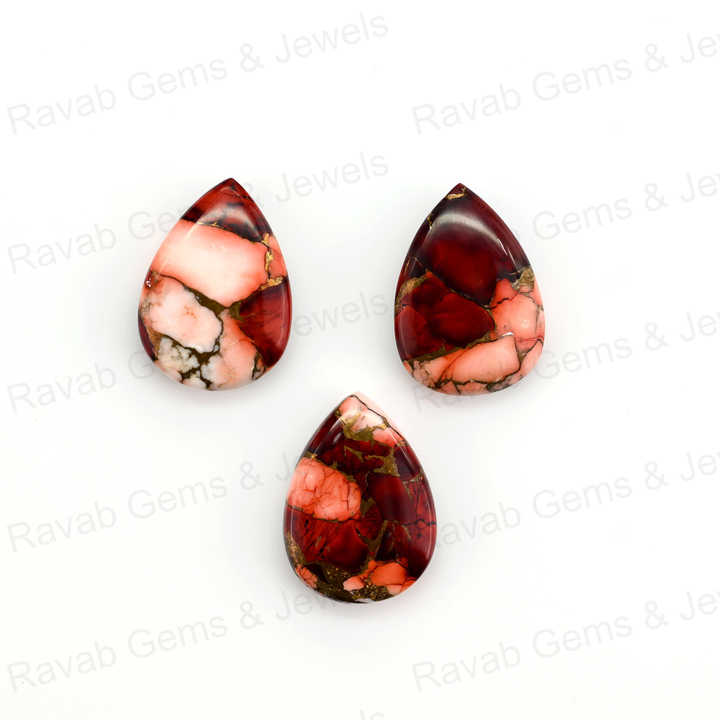 Natural Red Rose Dahlia Mohave Turquoise 16x22mm Pear Shape Cabochon Gemstone Hand Polish Loose Stone for Making Fine Jewelry